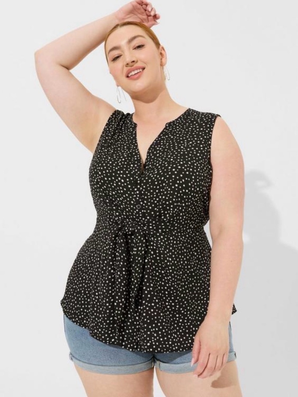 Peplum Georgette Button Front Tie-Front Blouse